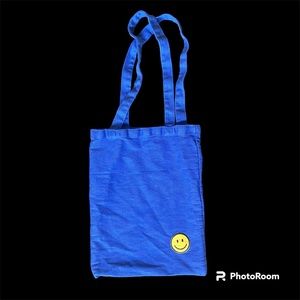 Blue Tote Bag with Smiley Face Patch